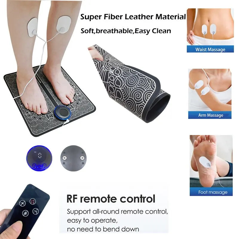 Electric EMS Foot Massager Pad Relax Feet Leg Muscle Massager Matt Shock with Remote and Pads