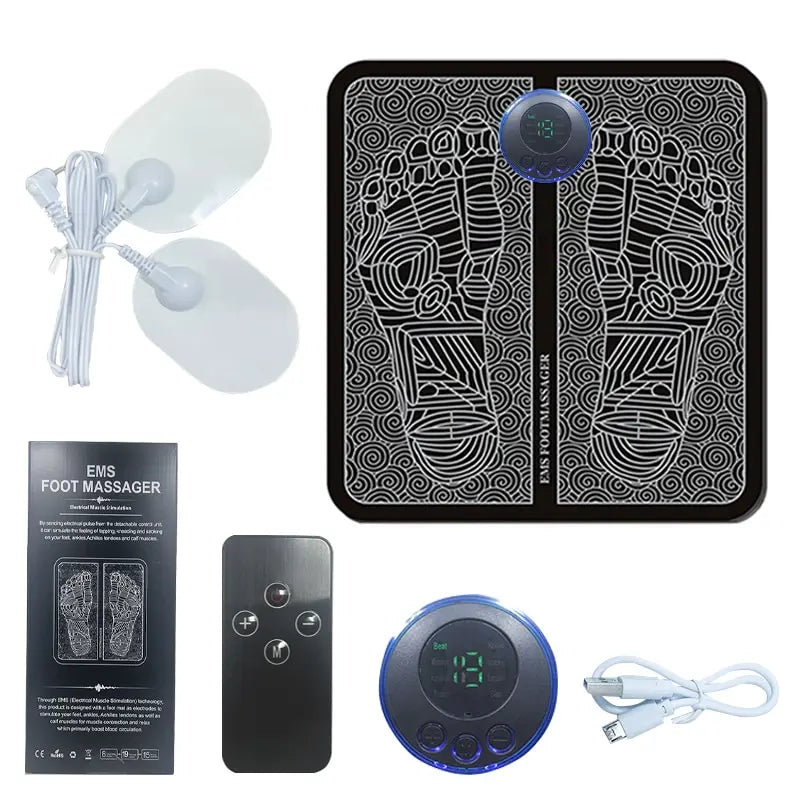 Electric EMS Foot Massager Pad Relax Feet Leg Muscle Massager Matt Shock with Remote and Pads