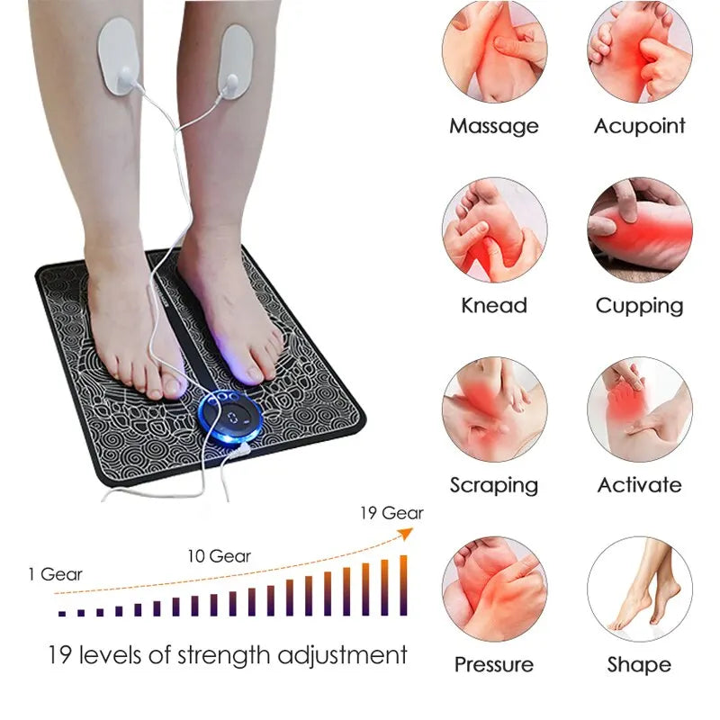 Electric EMS Foot Massager Pad Relax Feet Leg Muscle Massager Matt Shock with Remote and Pads